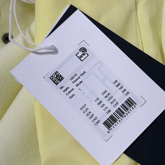 NWT Rains Fleece Vest Straw Yellow Sleeveless Unisex Zip Front L - Picture 7 of 10